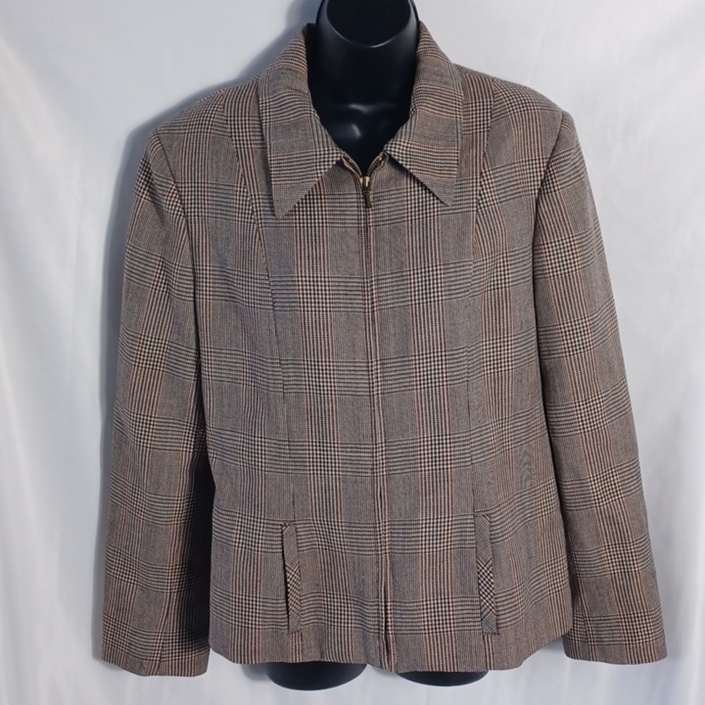Alanni by Donny Brook Wool Blazer/Jacket, white/brown/black, sz 12, zip